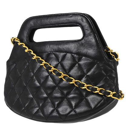 Chanel 1989-1991 Black Lambskin 2way Shoulder Handbag