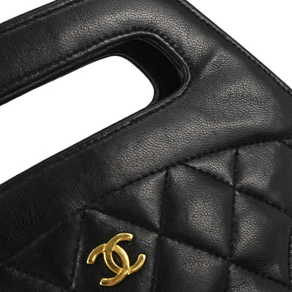 Chanel 1989-1991 Black Lambskin 2way Shoulder Handbag