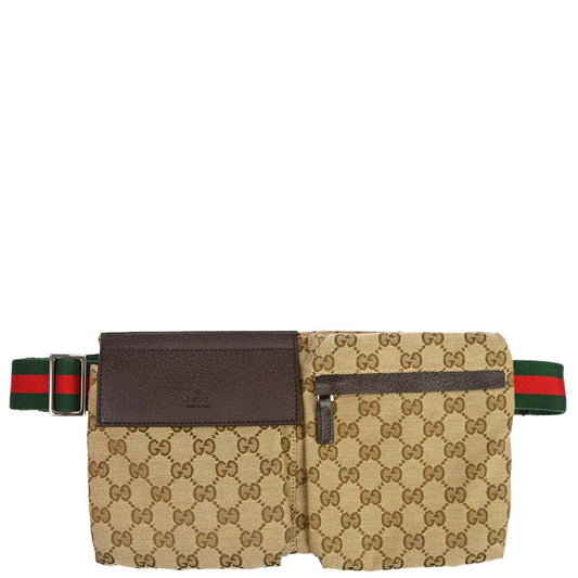 Gucci Brown Beige Canvas GG Sherry Bum Bag