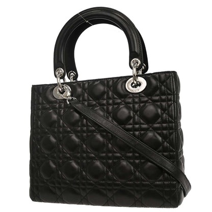 Christian Dior Black Lambskin Medium Lady Dior Cannage 2way Shoulder Handbag