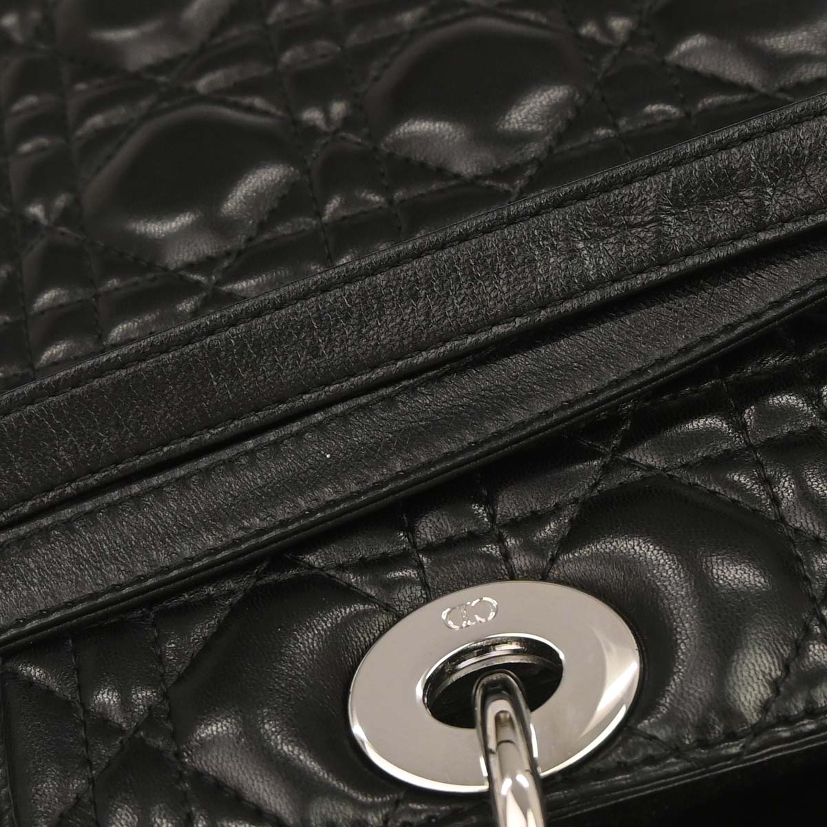 Christian Dior Black Lambskin Medium Lady Dior Cannage 2way Shoulder Handbag