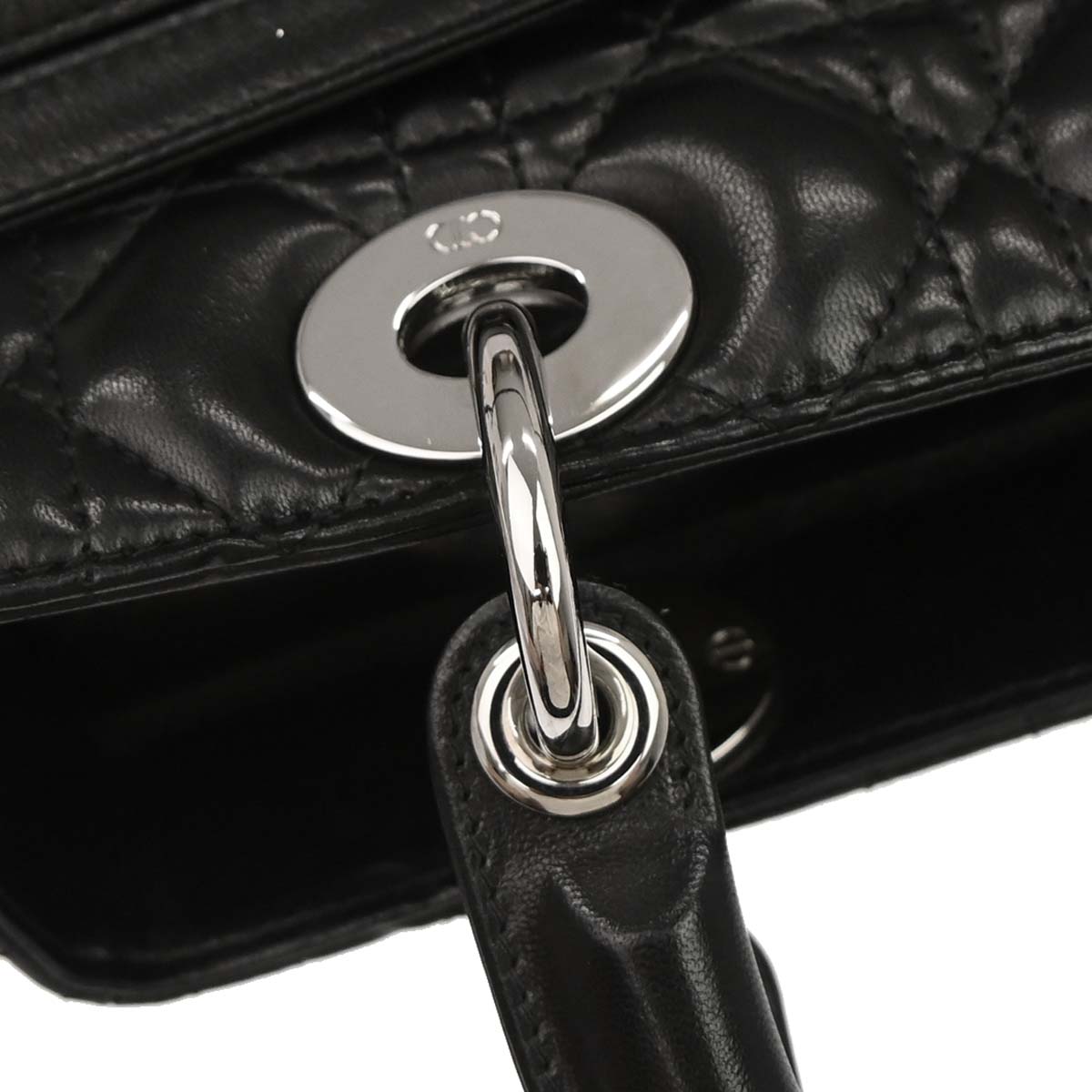 Christian Dior Black Lambskin Medium Lady Dior Cannage 2way Shoulder Handbag