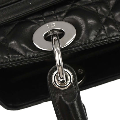 Christian Dior Black Lambskin Medium Lady Dior Cannage 2way Shoulder Handbag