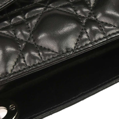 Christian Dior Black Lambskin Medium Lady Dior Cannage 2way Shoulder Handbag