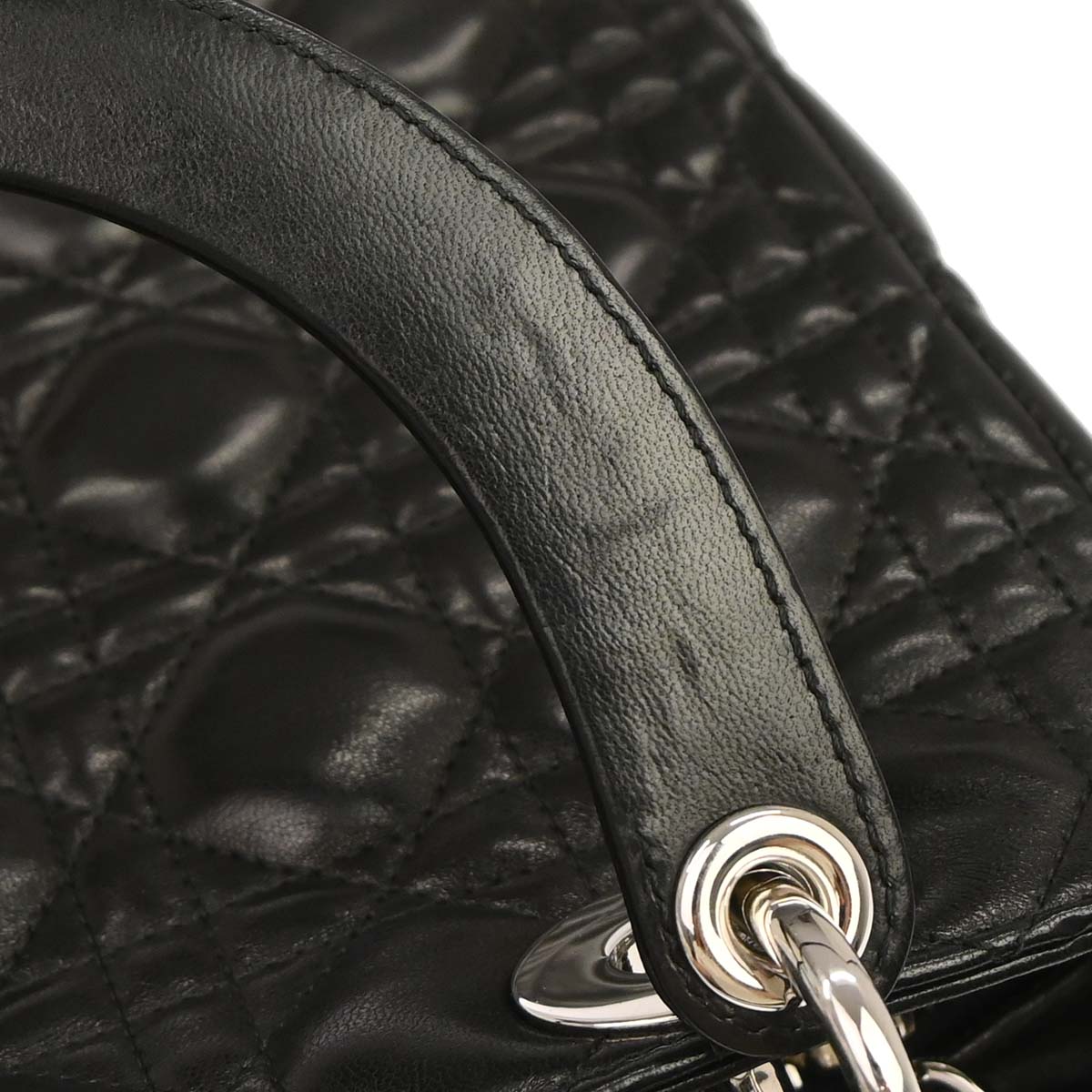 Christian Dior Black Lambskin Medium Lady Dior Cannage 2way Shoulder Handbag