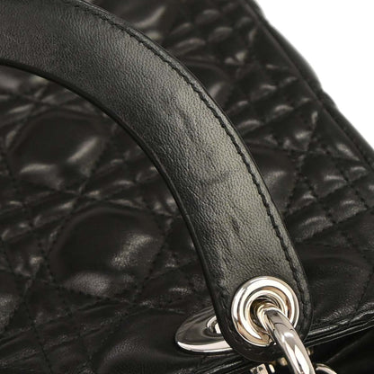 Christian Dior Black Lambskin Medium Lady Dior Cannage 2way Shoulder Handbag