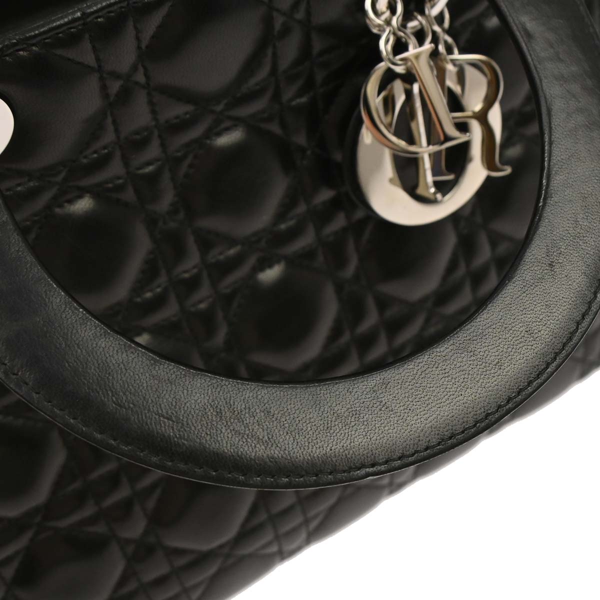 Christian Dior Black Lambskin Medium Lady Dior Cannage 2way Shoulder Handbag