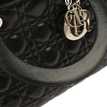Christian Dior Black Lambskin Medium Lady Dior Cannage 2way Shoulder Handbag