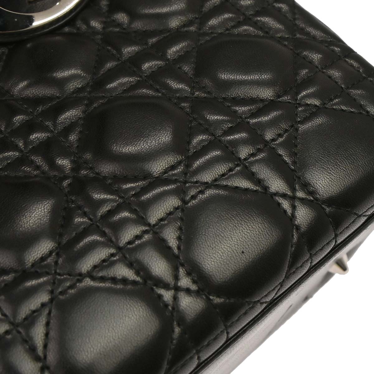Christian Dior Black Lambskin Medium Lady Dior Cannage 2way Shoulder Handbag