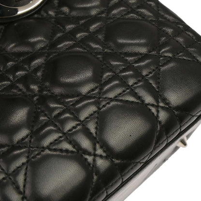 Christian Dior Black Lambskin Medium Lady Dior Cannage 2way Shoulder Handbag