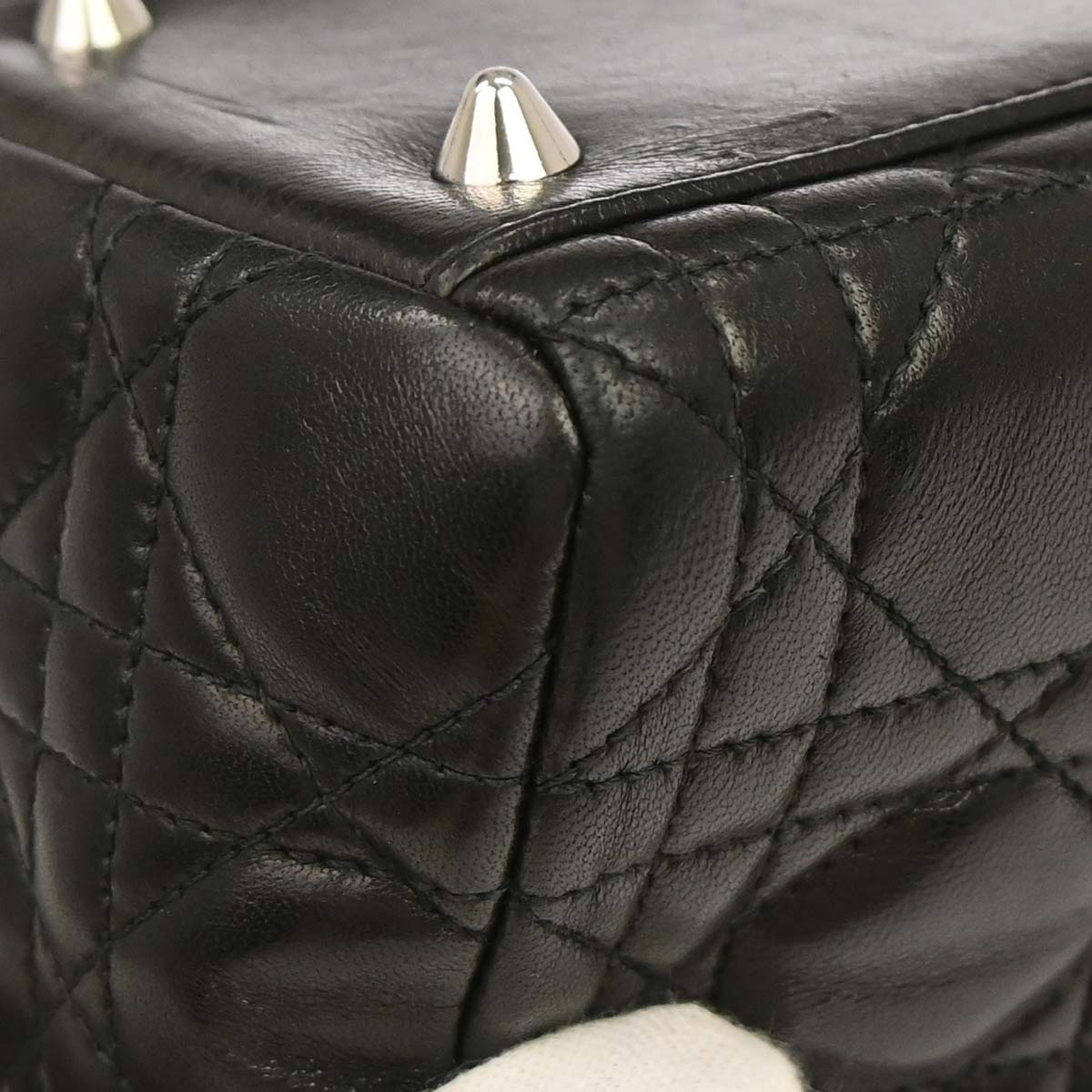 Christian Dior Black Lambskin Medium Lady Dior Cannage 2way Shoulder Handbag