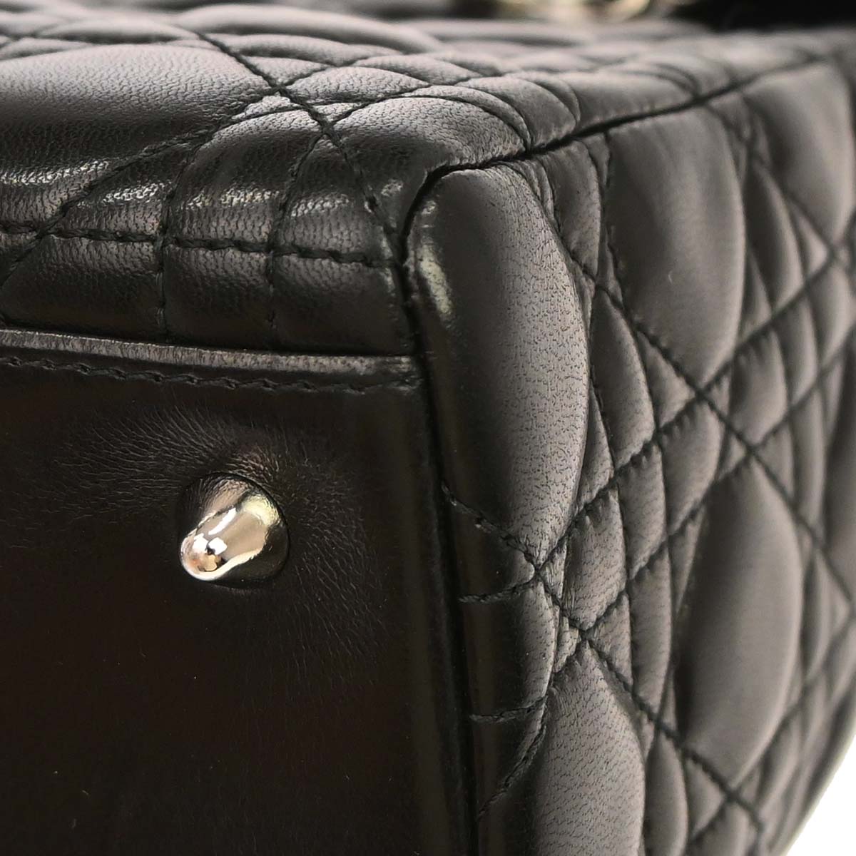 Christian Dior Black Lambskin Medium Lady Dior Cannage 2way Shoulder Handbag