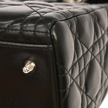 Christian Dior Black Lambskin Medium Lady Dior Cannage 2way Shoulder Handbag