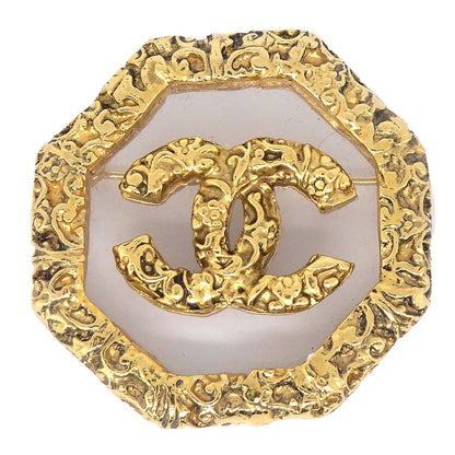 Chanel Octagonal Brooch Pin Gold Clear 93A