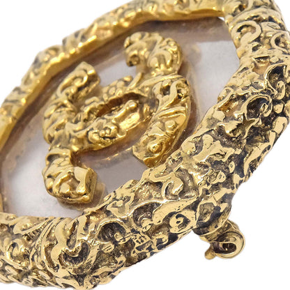 Chanel Octagonal Brooch Pin Gold Clear 93A