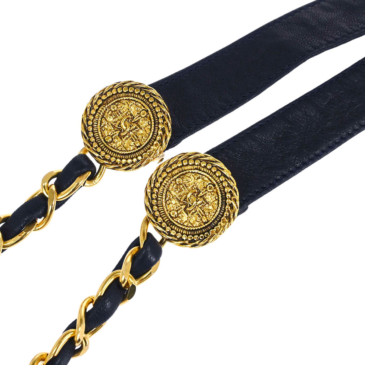 Chanel Chain Belt Medallion Gold Navy #80/32 Small Good