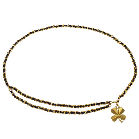 Chanel Chain Belt Clover Gold Black 93A Small Good