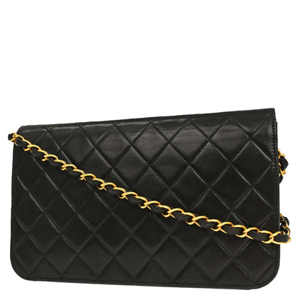 Chanel 1994-1996 Black Lambskin Pushlock Small Full Flap Shoulder Bag