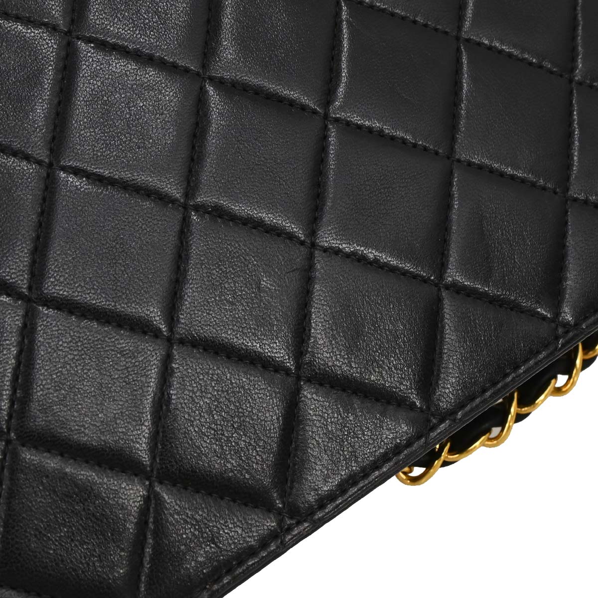 Chanel 1994-1996 Black Lambskin Pushlock Small Full Flap Shoulder Bag