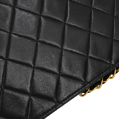 Chanel 1994-1996 Black Lambskin Pushlock Small Full Flap Shoulder Bag