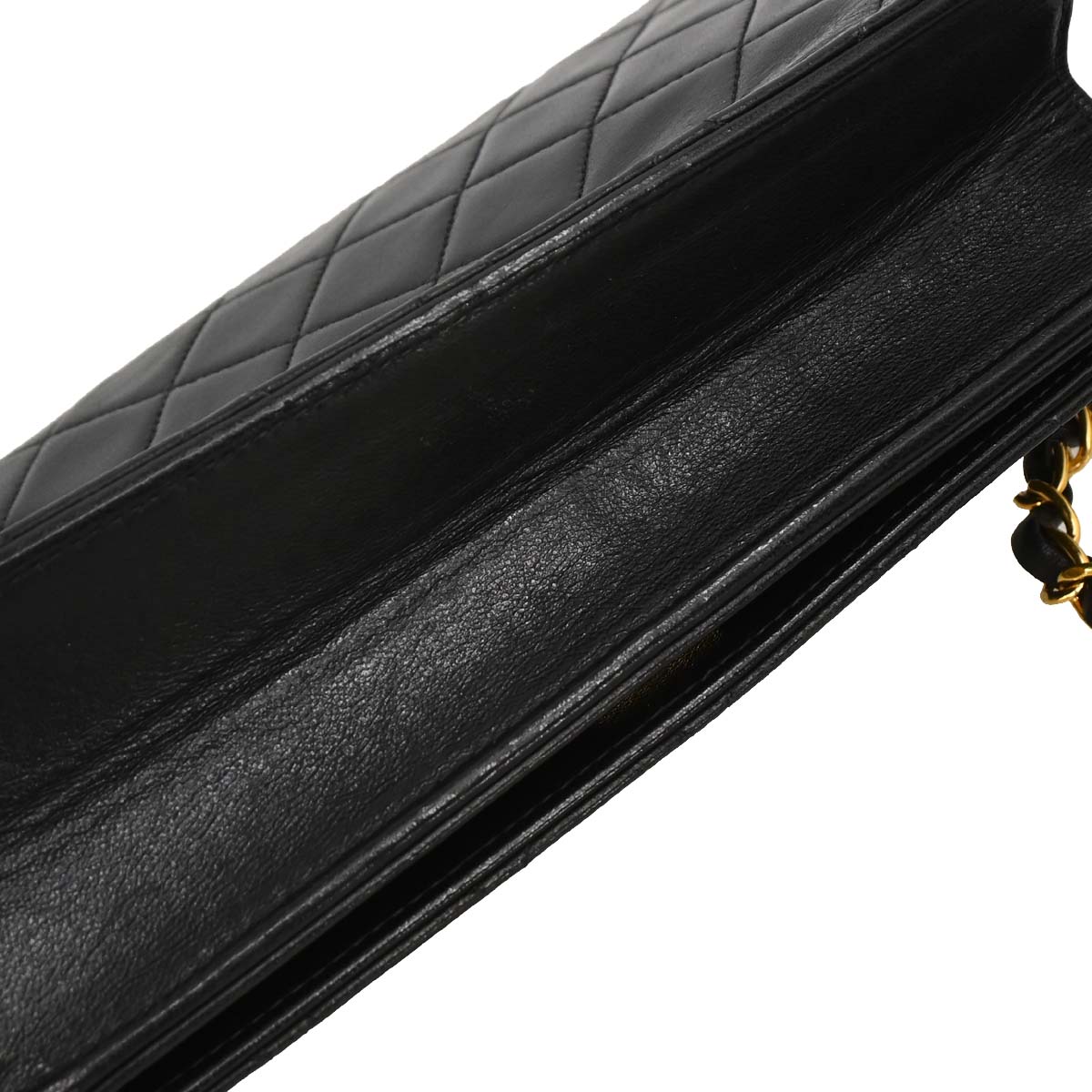 Chanel 1994-1996 Black Lambskin Pushlock Small Full Flap Shoulder Bag