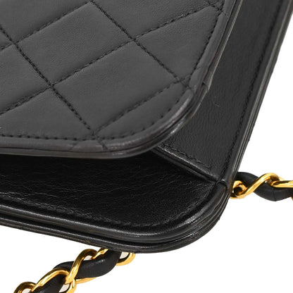 Chanel 1994-1996 Black Lambskin Pushlock Small Full Flap Shoulder Bag
