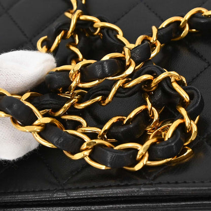 Chanel 1994-1996 Black Lambskin Pushlock Small Full Flap Shoulder Bag