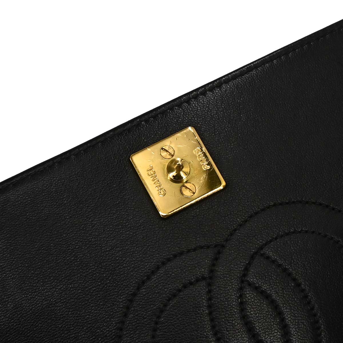 Chanel 1994-1996 Black Lambskin Pushlock Small Full Flap Shoulder Bag