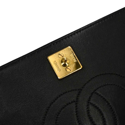 Chanel 1994-1996 Black Lambskin Pushlock Small Full Flap Shoulder Bag