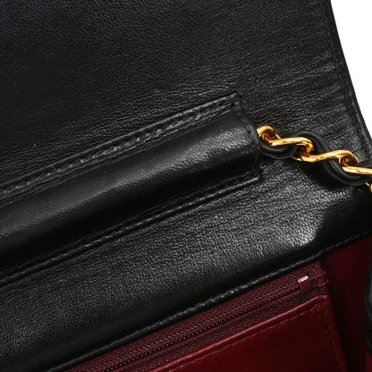 Chanel 1994-1996 Black Lambskin Pushlock Small Full Flap Shoulder Bag