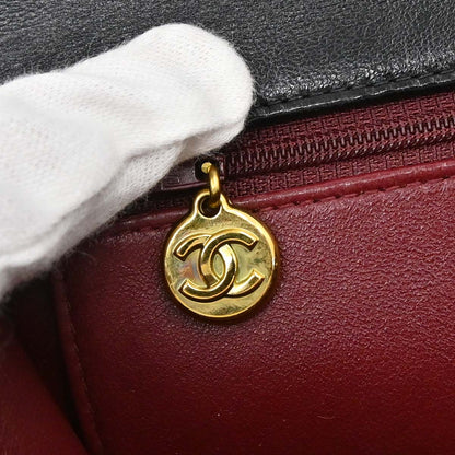 Chanel 1994-1996 Black Lambskin Pushlock Small Full Flap Shoulder Bag