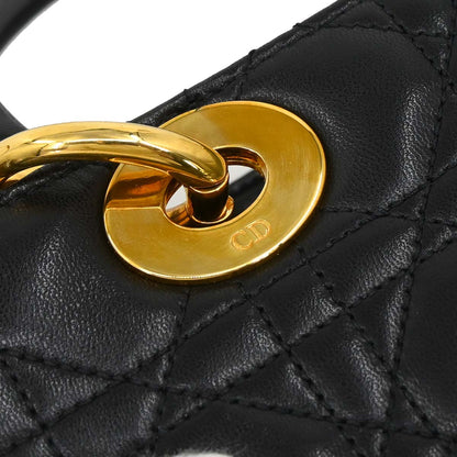 Christian Dior Black Lambskin Medium Lady Dior Cannage 2way Shoulder Handbag