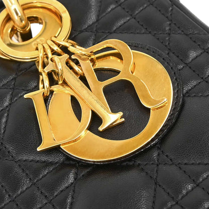 Christian Dior Black Lambskin Medium Lady Dior Cannage 2way Shoulder Handbag