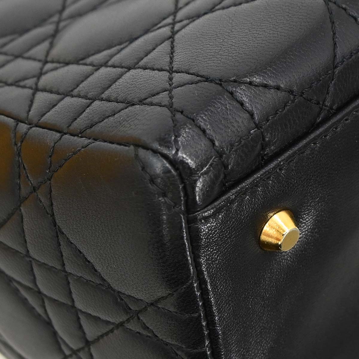 Christian Dior Black Lambskin Medium Lady Dior Cannage 2way Shoulder Handbag