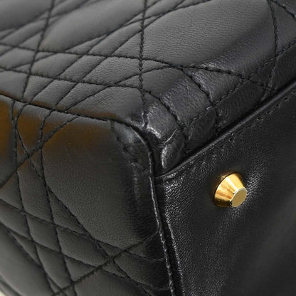 Christian Dior Black Lambskin Medium Lady Dior Cannage 2way Shoulder Handbag