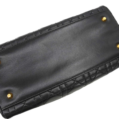 Christian Dior Black Lambskin Medium Lady Dior Cannage 2way Shoulder Handbag