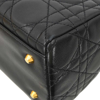 Christian Dior Black Lambskin Medium Lady Dior Cannage 2way Shoulder Handbag