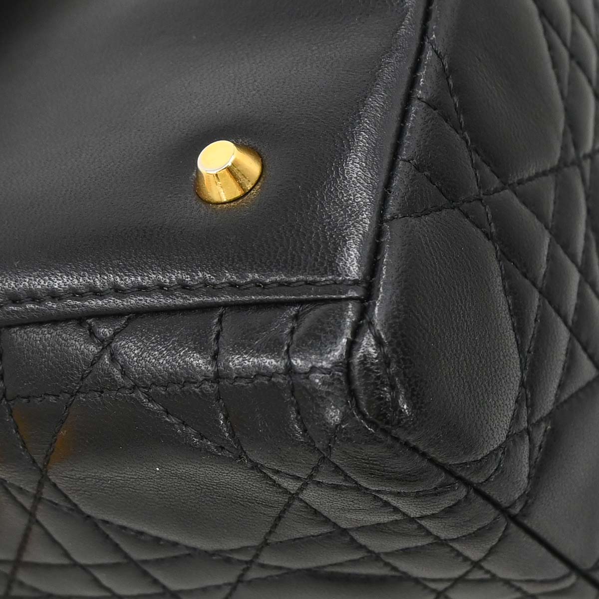Christian Dior Black Lambskin Medium Lady Dior Cannage 2way Shoulder Handbag