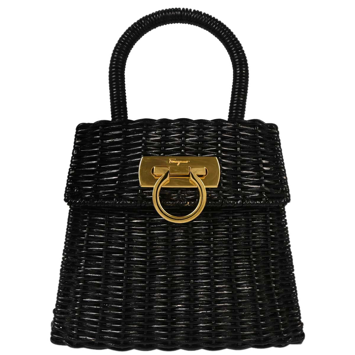 Salvatore Ferragamo Black Rattan Gancini Handbag