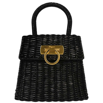 Salvatore Ferragamo Black Rattan Gancini Handbag