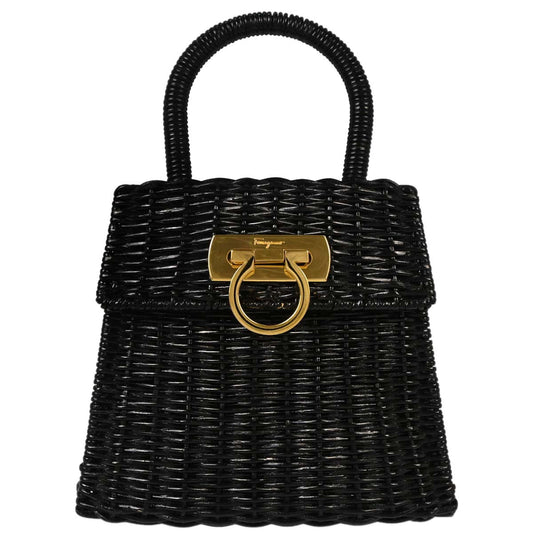 Salvatore Ferragamo Black Rattan Gancini Handbag