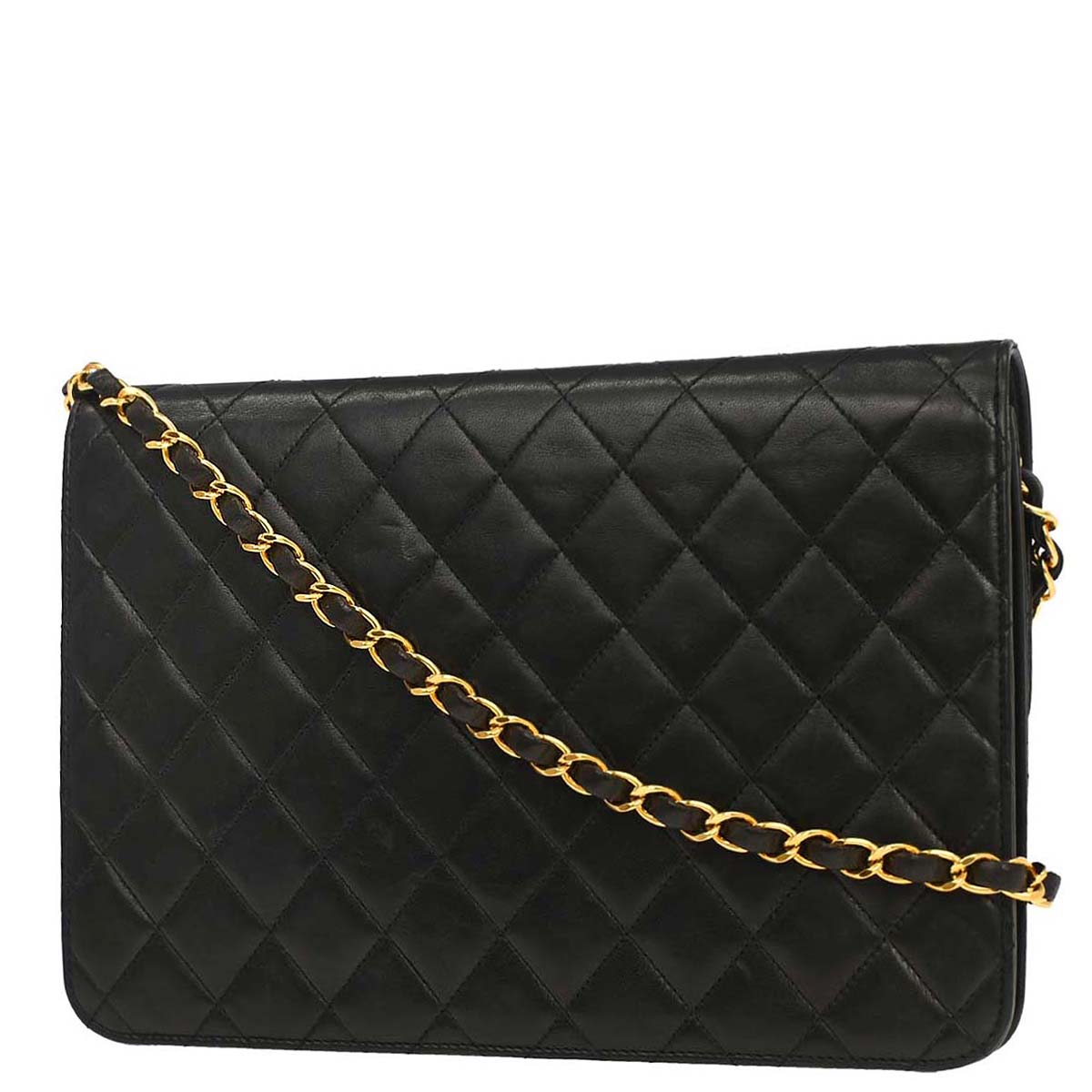 Chanel 1994-1996 Black Lambskin Pushlock Medium Half Flap Shoulder Bag