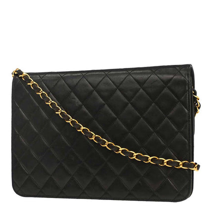 Chanel 1994-1996 Black Lambskin Pushlock Medium Half Flap Shoulder Bag