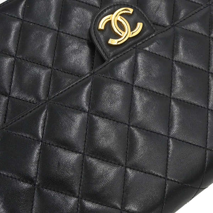 Chanel 1994-1996 Black Lambskin Pushlock Medium Half Flap Shoulder Bag