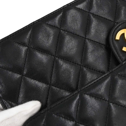Chanel 1994-1996 Black Lambskin Pushlock Medium Half Flap Shoulder Bag