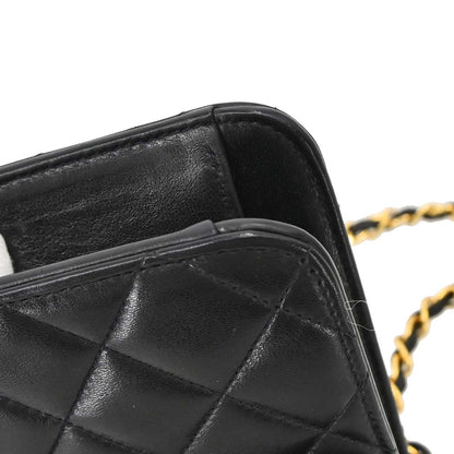 Chanel 1994-1996 Black Lambskin Pushlock Medium Half Flap Shoulder Bag