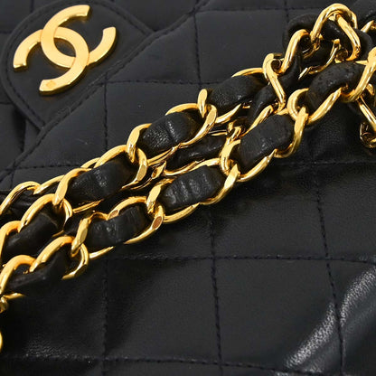 Chanel 1994-1996 Black Lambskin Pushlock Medium Half Flap Shoulder Bag