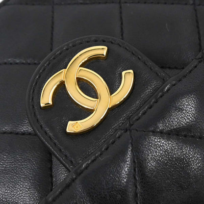 Chanel 1994-1996 Black Lambskin Pushlock Medium Half Flap Shoulder Bag