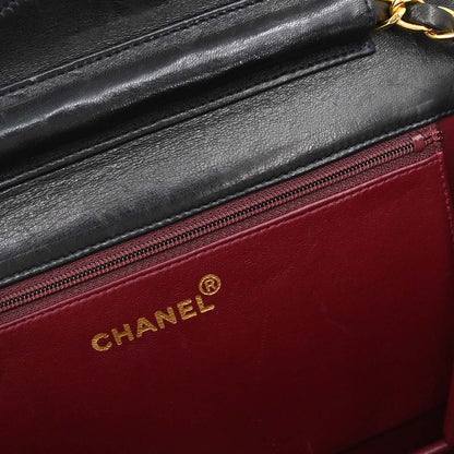 Chanel 1994-1996 Black Lambskin Pushlock Medium Half Flap Shoulder Bag