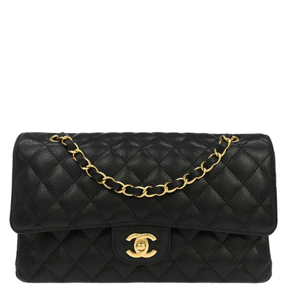 Chanel 2017-2018 Black Caviar Skin Medium Classic Double Flap Shoulder Bag